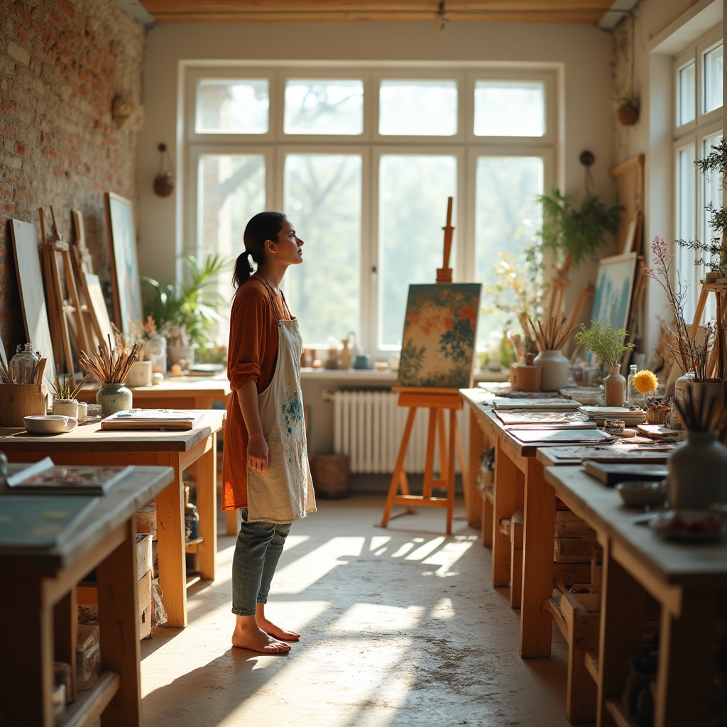 Studio creativ Qulavnixx cu adulți explorând artele vizuale