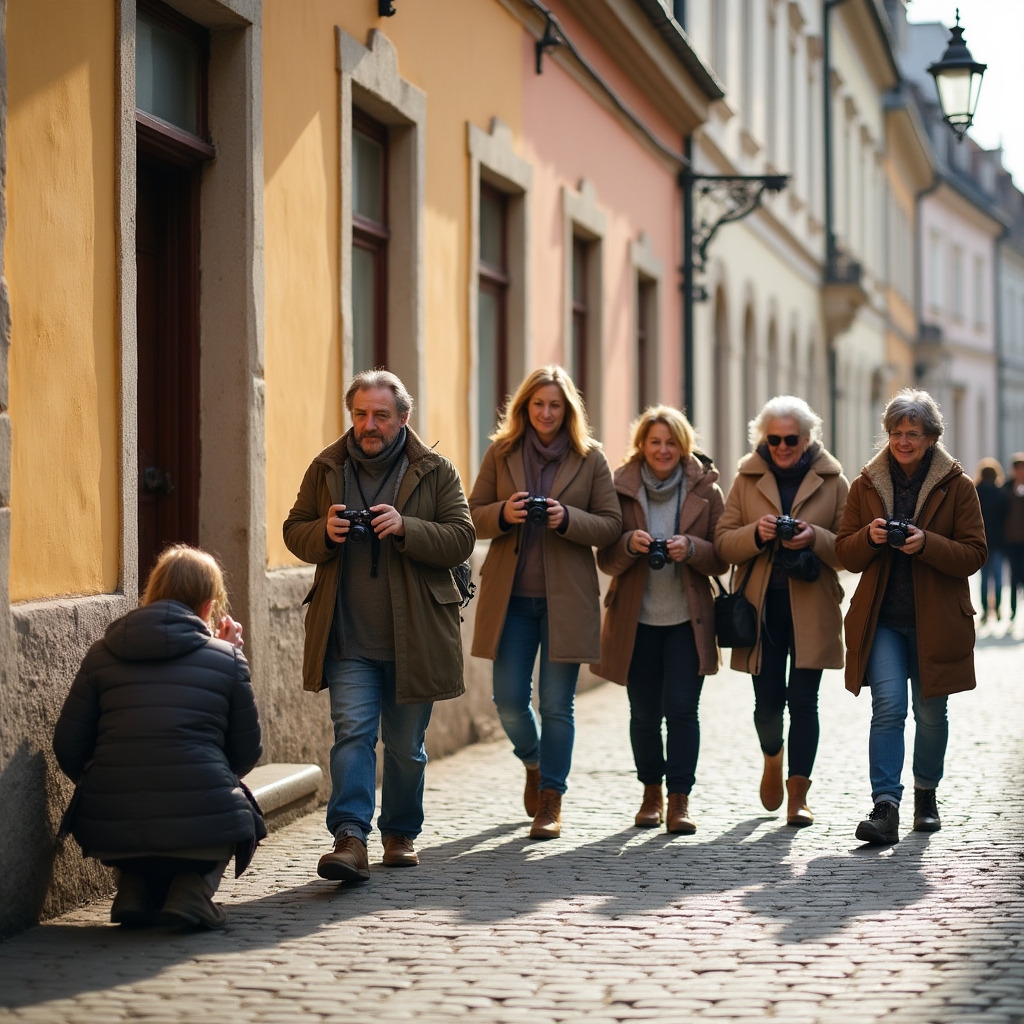 Grup de fotografi amatori în centrul vechi al Timișoarei